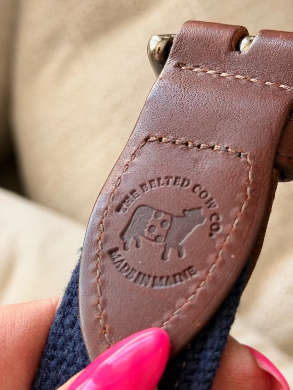 The Belted Cow Co. Leather-Trim Navy Fabric Belt